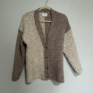 Zara Women's Knit Cardigan in Cream and Brown Grandpa Sweater